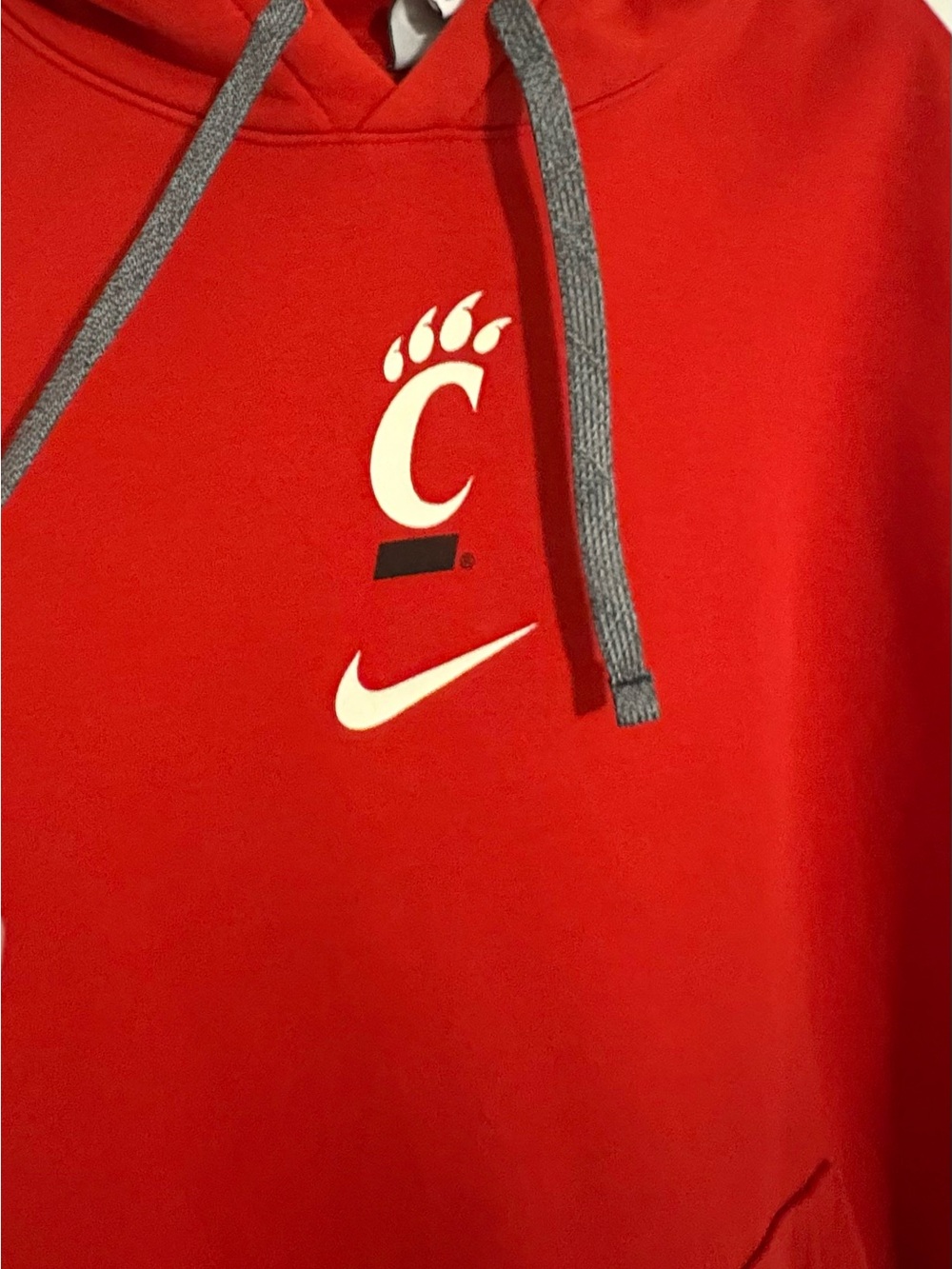 Nike Red Hoodie with Grey Drawstrings and White Logos